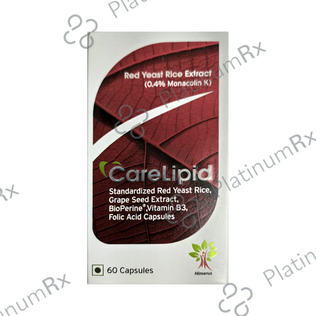 CareLipid Capsule with Red Yeast Rice, Grape Seed Extract, Bioprene, Vitamin D3 & Folic Acid 60 Capsule
