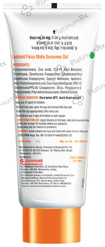 La Shield Fisico Matte SPF 50 PA ++++ Sunscreen Gel 50gm