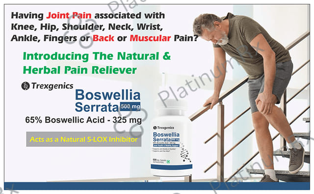 Trexgenics Boswellia Serrata 65% Boswellic Acid 500mg Veg Capsule