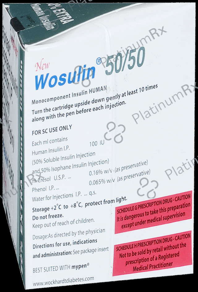 New Wosulin 50/50 (100 IU/ml) Penfill Cartridge / Injection 3X3ml