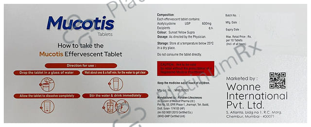 Mucotis 600mg Orange Flavour Sugar Free Effervescent Tablet 10s