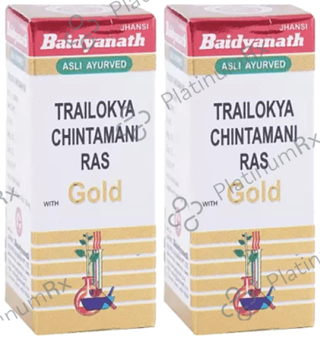 Baidyanath (Jhansi) Trailokya Chintamani Ras with Gold (10 Each) 2 units