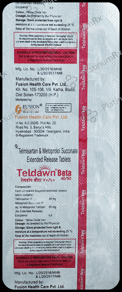Teldawn Beta 50/40mg Tablet 10s