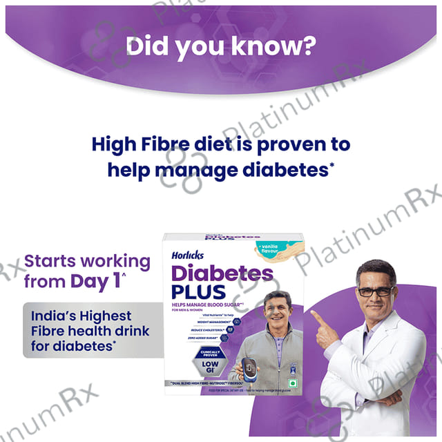 Horlicks Diabetes Plus for Blood Sugar & Weight Management - No Added Sugar - Flavour Vanilla Powder
