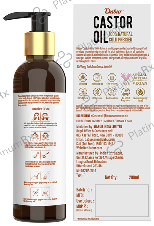Dabur 100% Natural Cold-Pressed Castor Oil - Promotes Hair Growth & Hydrates Skin