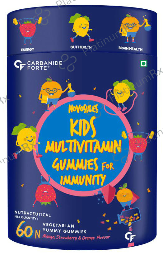Carbamide Forte Novosules Kids Multivitamin - Gummies for Energy, Brain & Gut Health - Flavour Mango, Strawberry & Orange 60 gummies