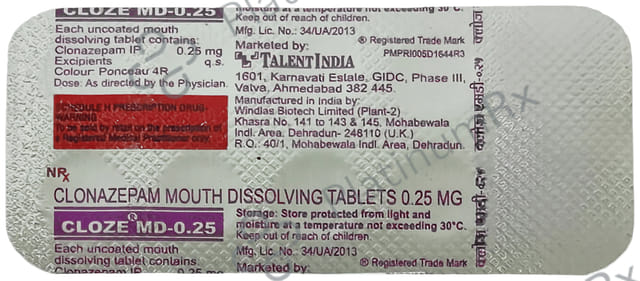 Cloze 0.25mg Tablet MD 10s