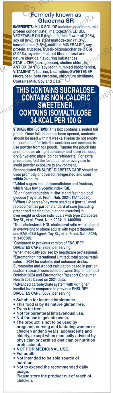 Ensure Diabetes Care Vanilla Delight Flavour Zero Added Sucrose Refill Powder 375gm