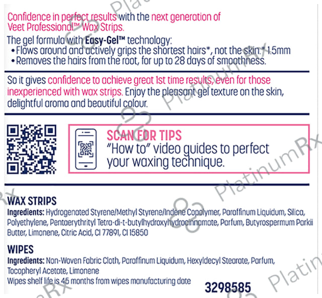 Veet Professional Waxing Strips Kit 20 Strips - Gel Wax Hair Removal for Women - Up to 28 Days of Smoothness - No Wax Heater or Wax Beans Required for Normal Skin