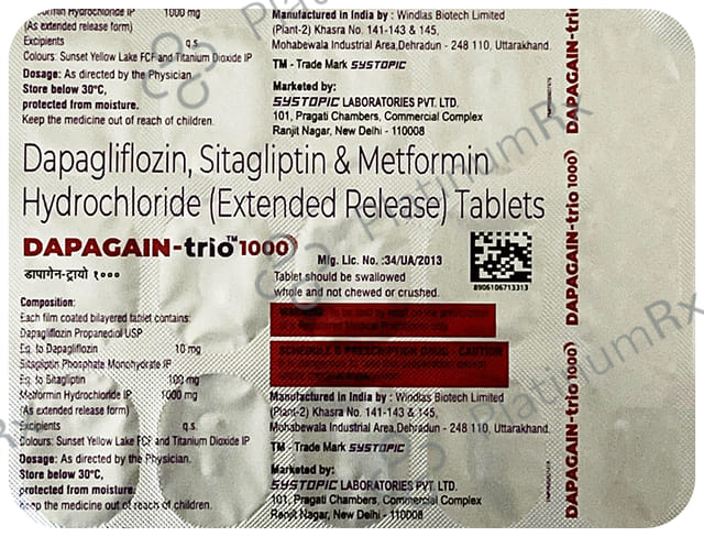 Dapagain Trio 1000mg Tablet 15s