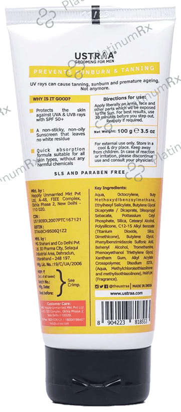 Ustraa Sun Screen for Men SPF 50+ Cream 100gm