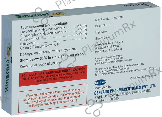 Sinarest LP New 2.5/10/500mg Tablet 10s