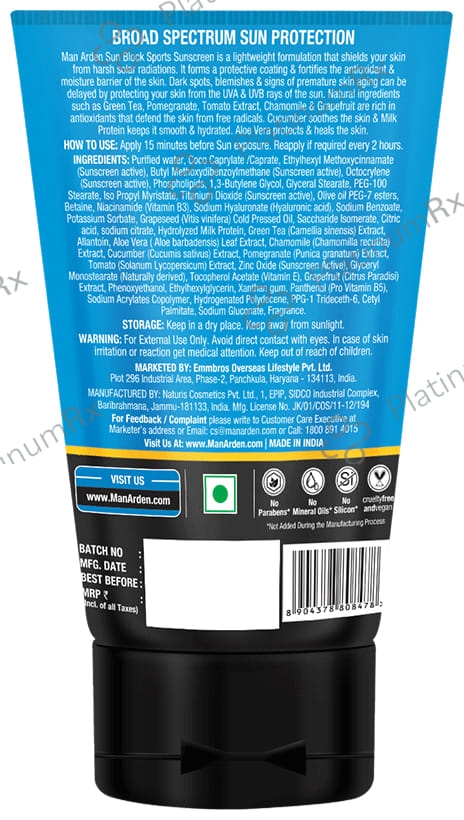 Man Arden Sunblock Sports Sunscreen SPF 50 Cream 100ml