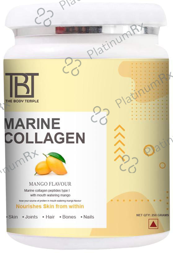 The Body Temple Powder Marine Collagen Peptides Type 1 for Skin, Joints, Hair, Bones & Nails - Flavour Mango