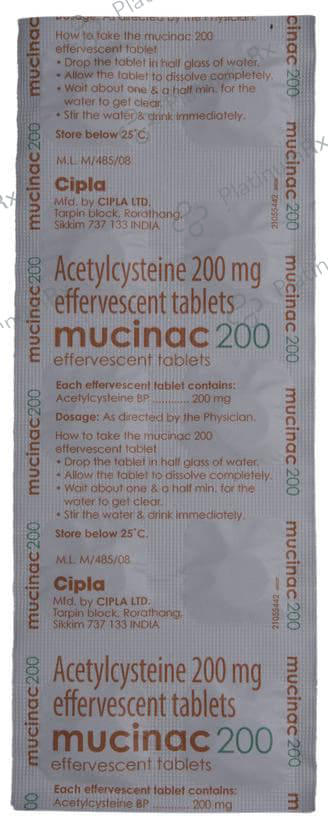 Mucinac 200mg Effervescent Tablet Sugar Free 10s