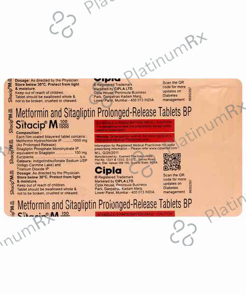 Sitacip M 100/1000mg Tablet PR 10s