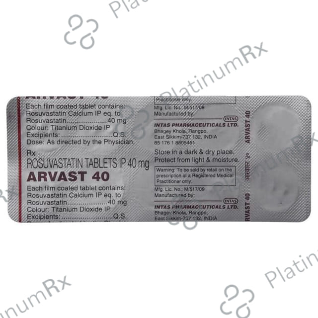 Arvast 40mg Tablet 10s