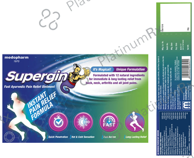 Supergin Liniment Fast Ayurvedic Pain Relief Formula with 10gm Ointment Free