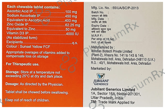 Jubihealth Chewable Tablet Orange Sugar Free