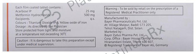 Glucobay M 25/500mg Tablet 10s