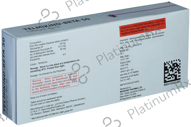 Telmikind Beta 50/40mg Tablet ER 10s