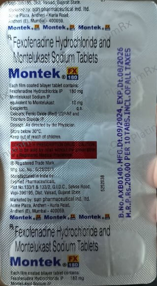Montek FX 180/10mg Tablet 10s