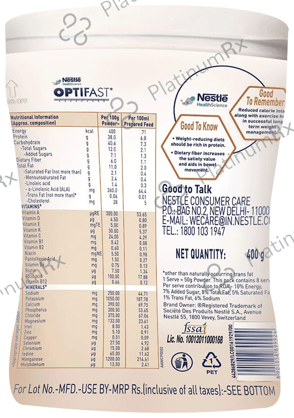 Nestle Optifast with Protein, Fibre, Vitamins & Minerals for Weight Management - Flavour Chocolate