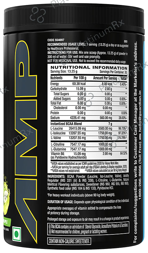 GNC Pro Performance AMP Gold Series BCAA Advanced - For Lean Muscles & Recovery - Flavour Green Apple