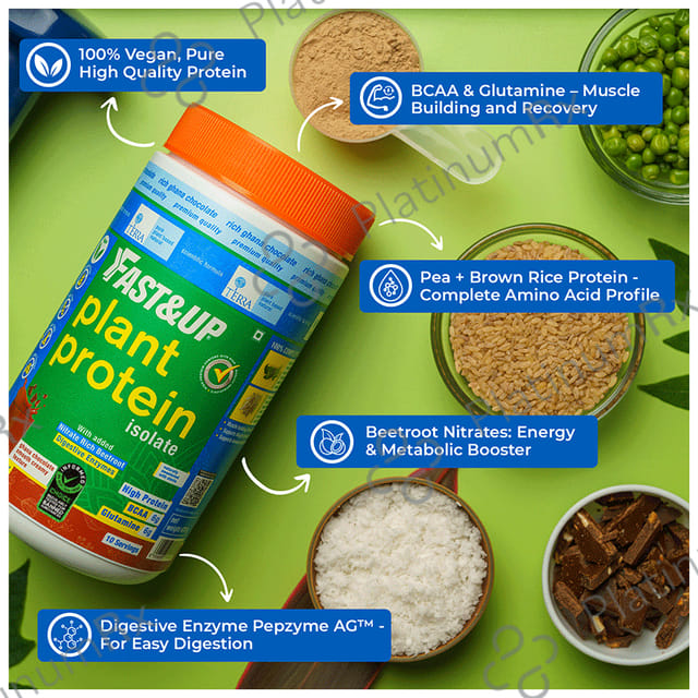 Fast&Up Plant Protein with Added Nitrate Rich Digestive EnzymeBeetroot Powder Strawberry Splash 440 gm