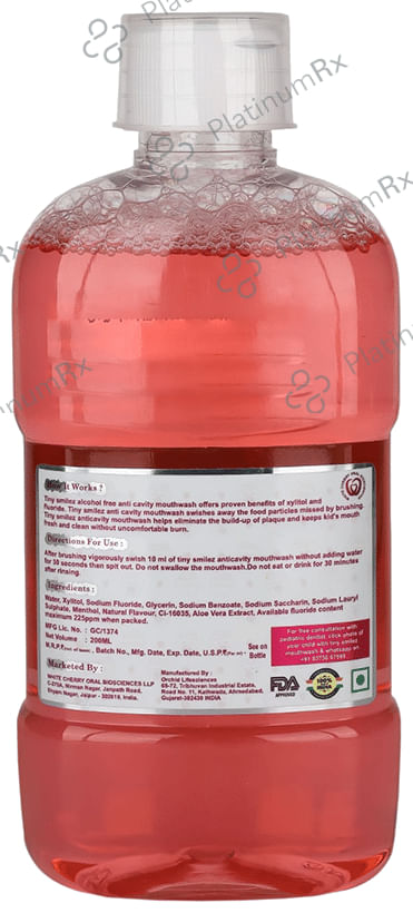 Tiny Smilez Kids Anti Cavity Mouthwash (200ml Each) Sparkling Strawberry 1 Bottle