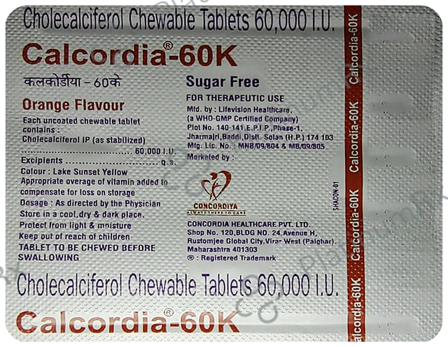 Calcordia 60K Chewable Tablet Orange Sugar Free