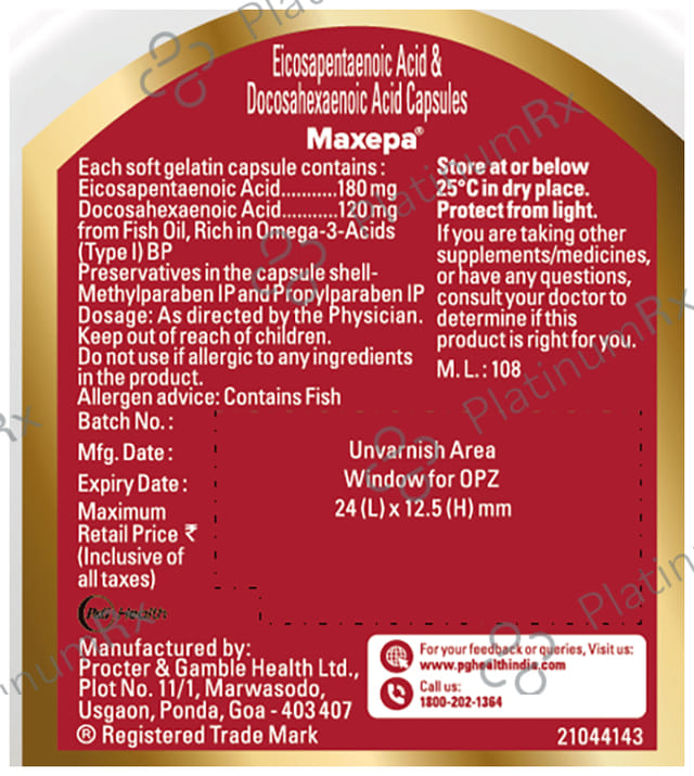 Maxepa 120/180mg Soft Gelatin Capsule 30s
