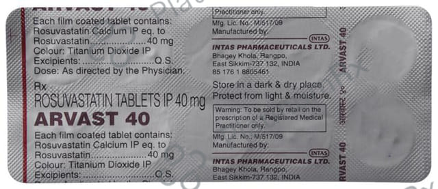 Arvast 40mg Tablet 10s