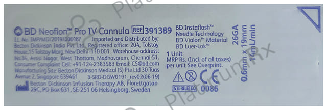 BD Neoflon Pro IV Cannula Ref 391389 26GA