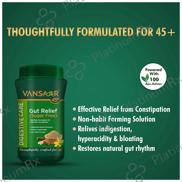 Vansaar 45+ Gut Relief - Stomach Cleanser for Constipation & Gas Powder Sugar Free 100 gm