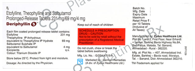 Deriphyllin S 231/69/4mg Tablet PR 10s
