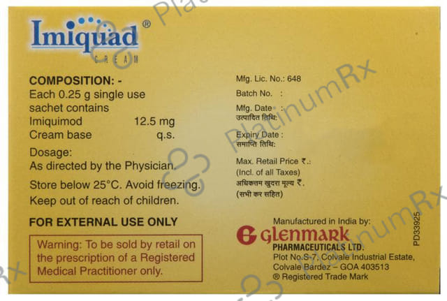Imiquad 12.5mg Cream Sachet 3X0.25gm