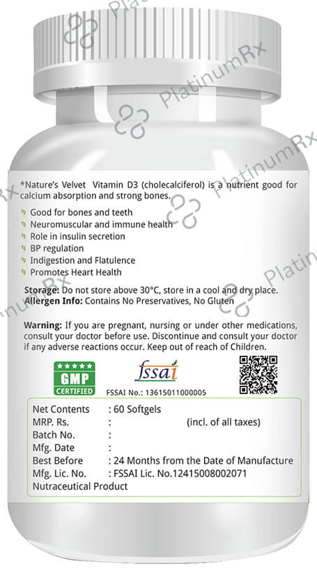 Nature's Velvet Vitamin D3 5000IU Softgel