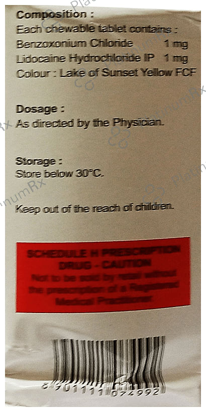 Lidocam 1/1mg Chewable Tablet 15s