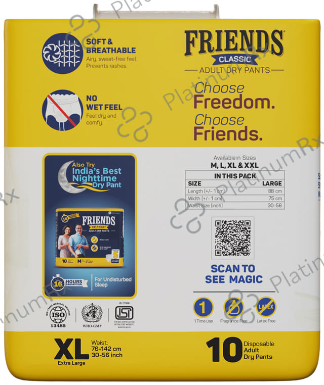 Friends Classic Anti Bacterial & Anti Rash Adult Unisex Dry Pants XL diapers 10s
