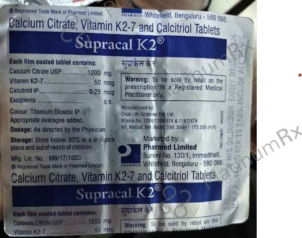 Supracal K2 1200mg/50/0.25mcg Tablet 15s
