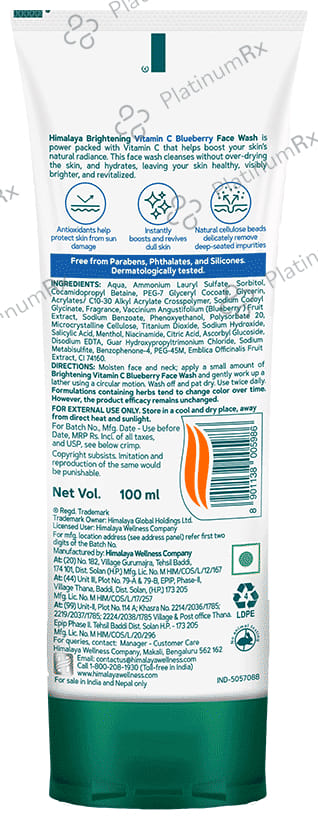 Himalaya Brightening Vitamin C Face Face Wash Blueberry 100 ml