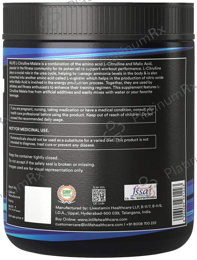Inlife Micronized Citrulline Malate Powder 2:1 Supplement Unflavoured