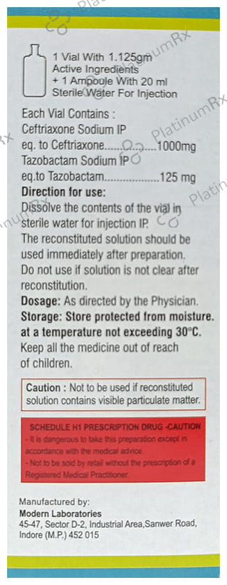 Cetriozin 1000/125mg TZ Injection 1s