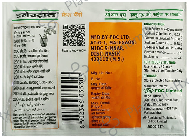 Electral ORS Fresh Mango Flavour Powder 21.8gm