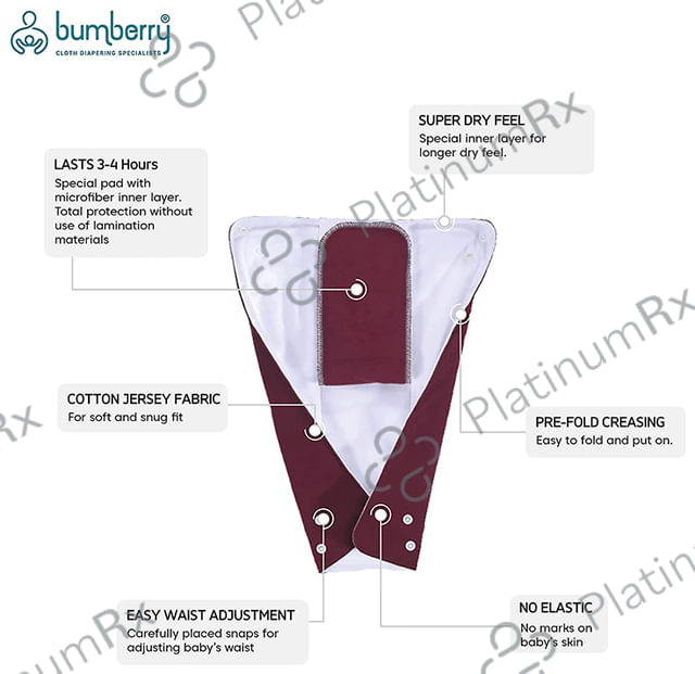 Bumberry Smart Prefold Diaper Cotton Cloth Reusable One Piece Diapering With Waist Adjustment & Extra Insert Attached