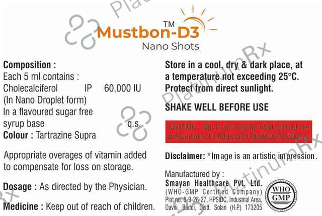 Mustbon D3 60000IU Caramel Butter Scotch No Added Sugar Oral Solution 4X5ml