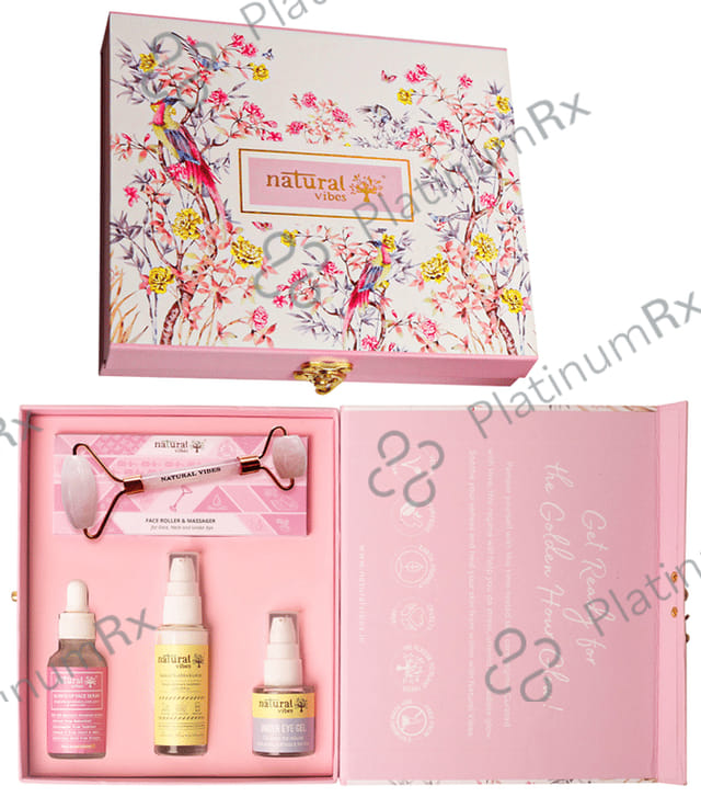Natural Vibes Glow Getter Gift Set with Rose Quartz Face Roller, Sunscreen Lotion, Glow 'd Up Serum and Under Eye Gel Serum
