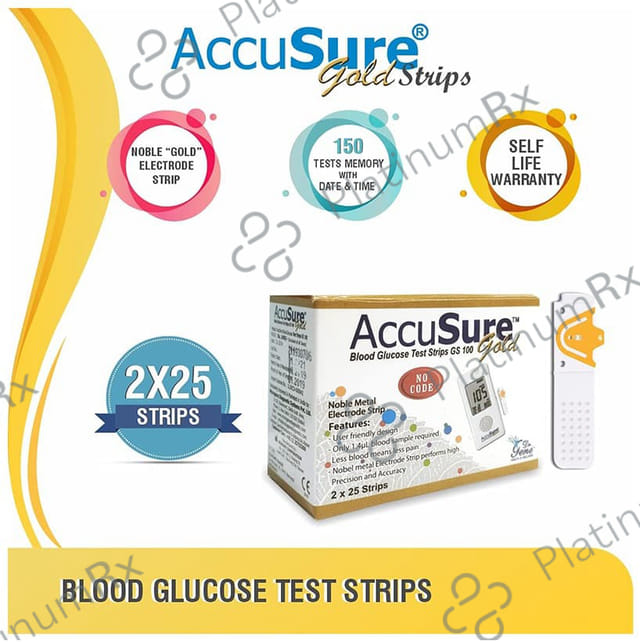 AccuSure Gold Blood Glucose Test Strip (Only Strip)