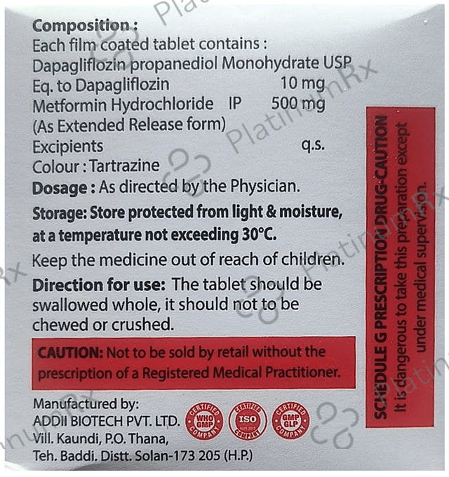 Dapaglanz M 10/500mg Tablet ER 10s